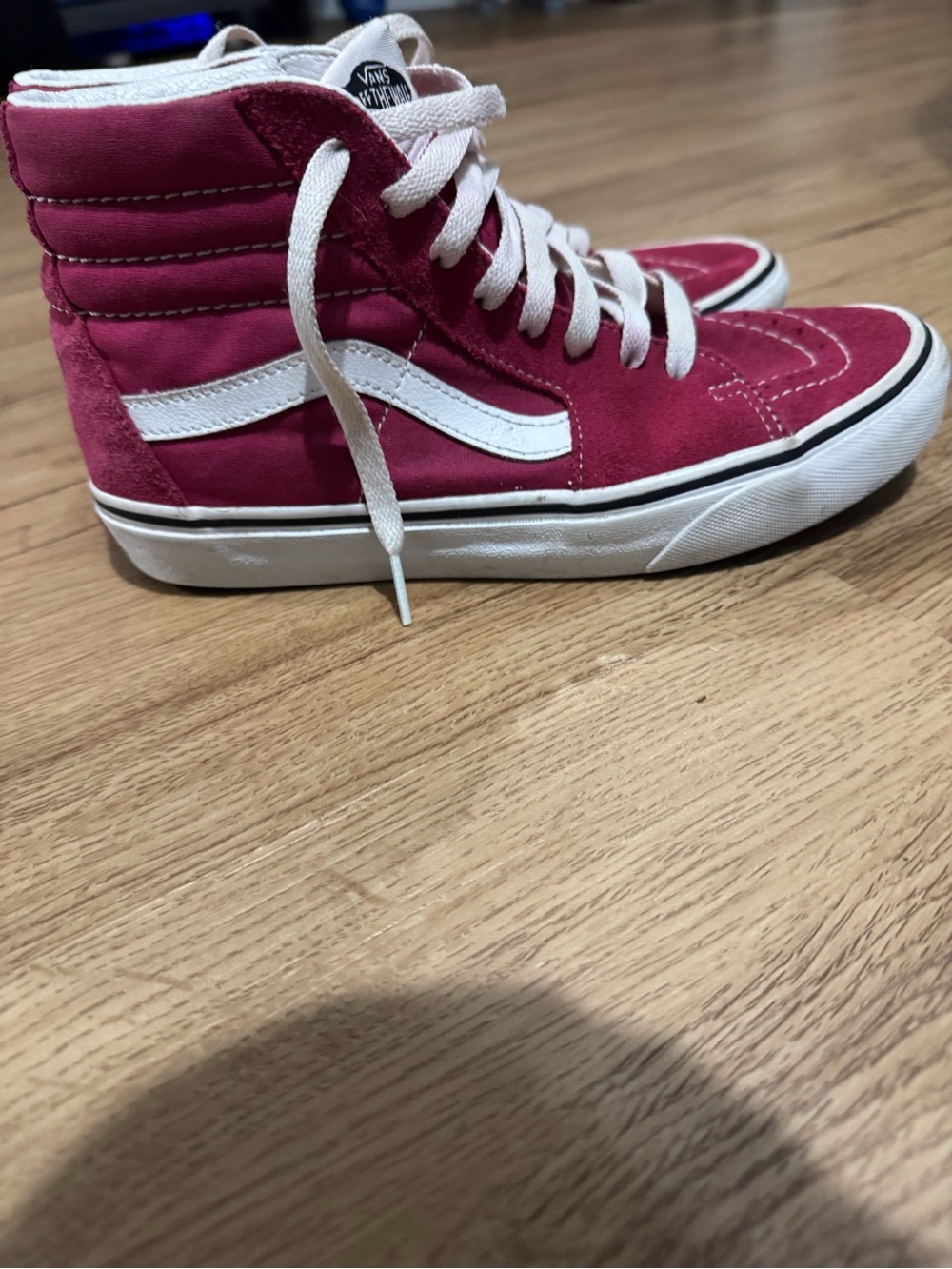 Vans Women's Sk8-Hi High-Top Sneakers in Deep Pink with White Stripe